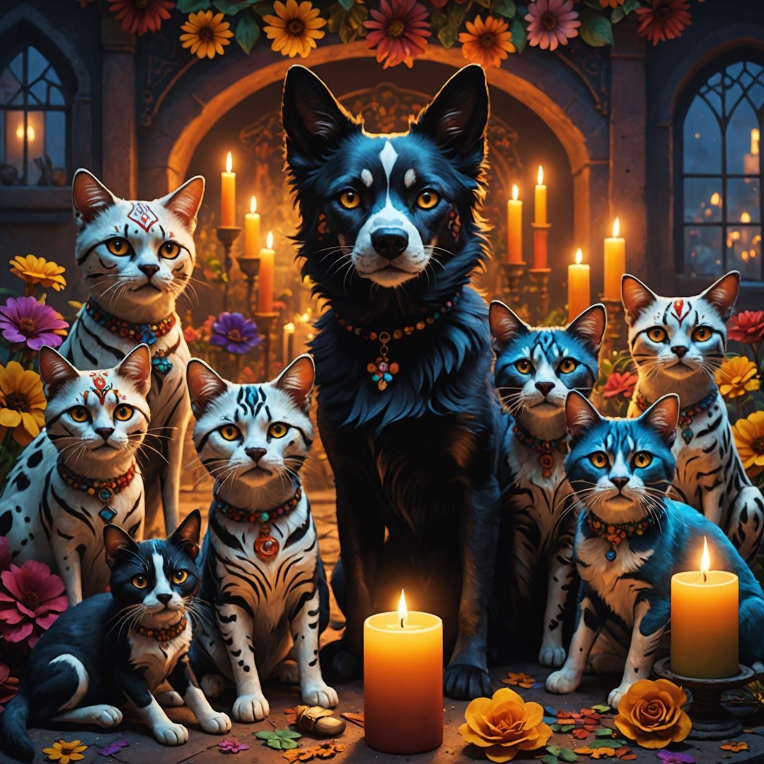 Day of the Dead Style Cats and Dogs