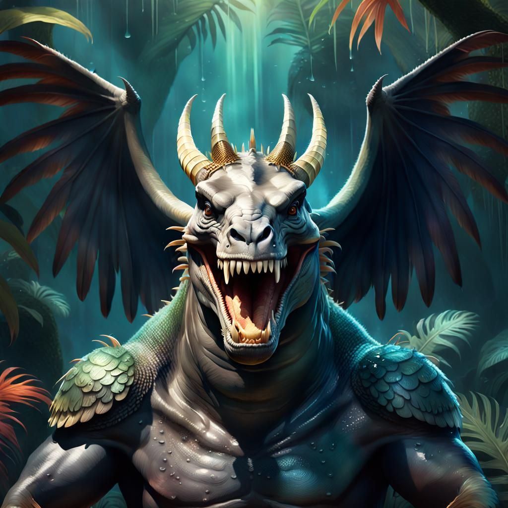 Smiling Hippocrocaduck Portrait in Dreamy Jungle