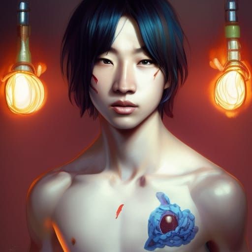 Hot Asian Eboy Portrait in Trending Art Style