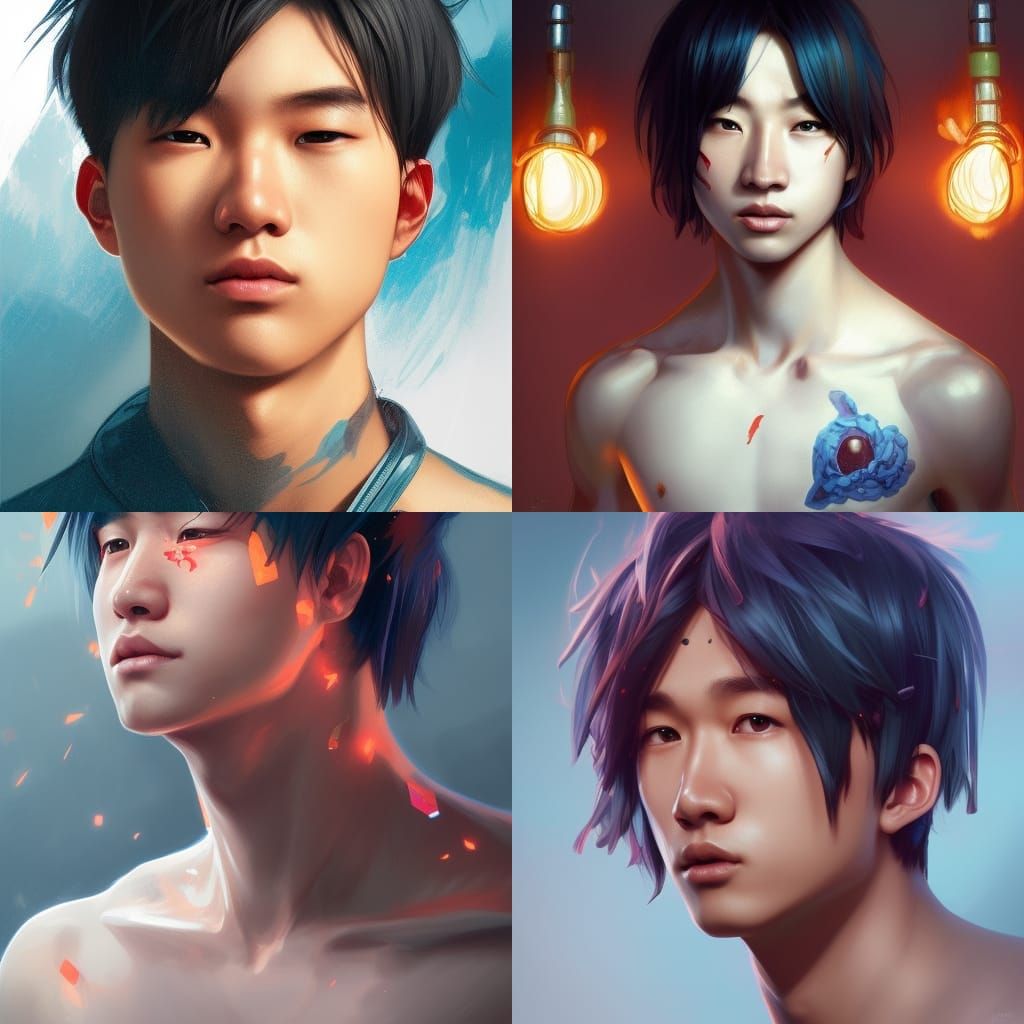 Hot Asian Eboy Portrait in Hyperdetailed Digital Art