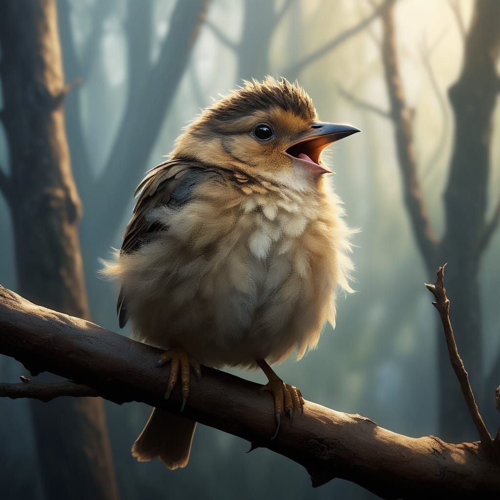 Delicate Bird Chick in Whimsical Watercolor Style