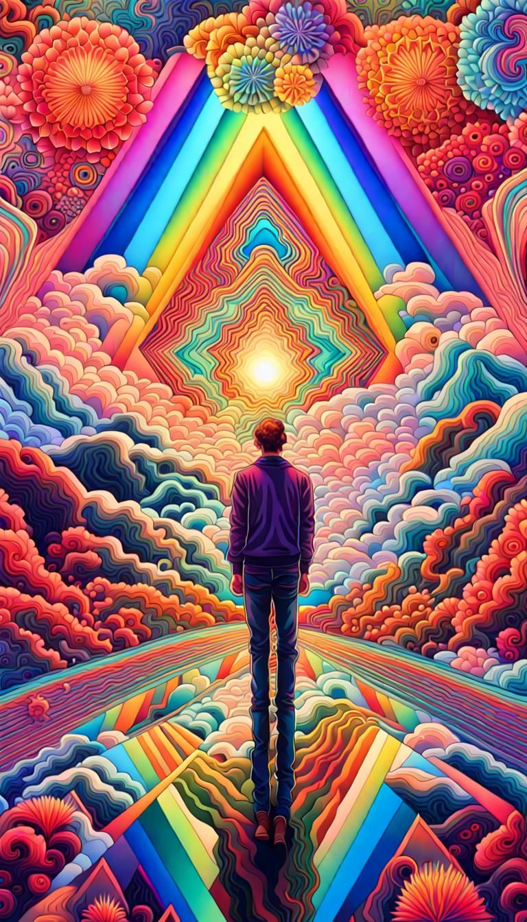 Kaleidoscopic Rainbow Landscape in Art Nouveau Style