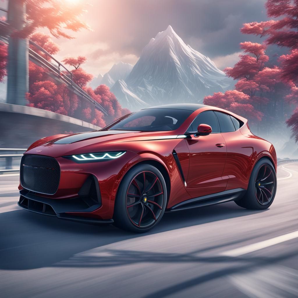 Hypercar on Highway: Detailed Fantasy Concept Art