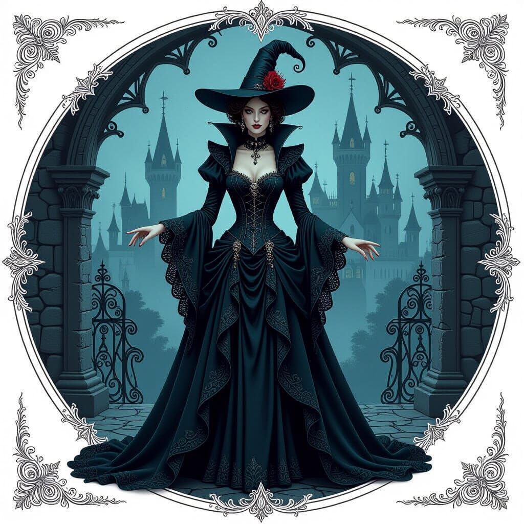 Victorian Beaded Vampire in Gothic Castle