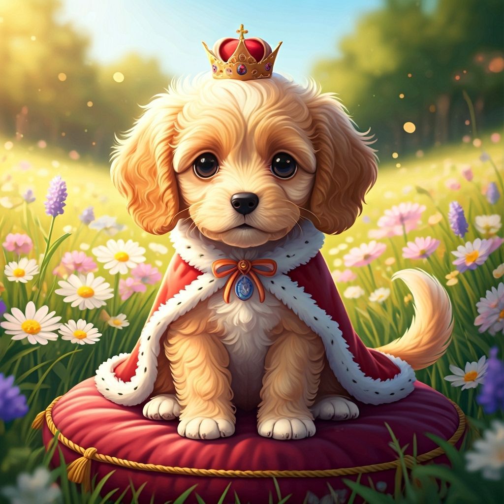 Regal Cockapoo Puppy in Anime Art Style