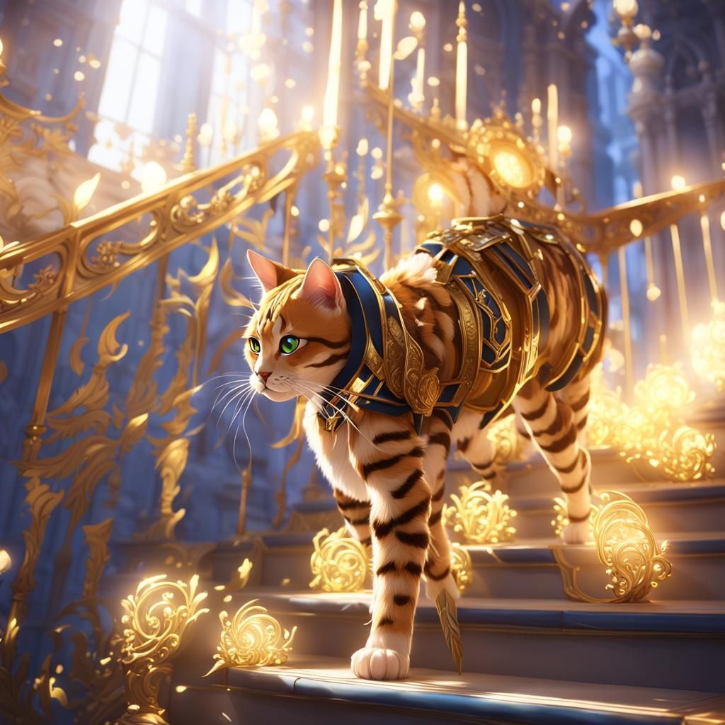 Majestic Bengal Cat Ascending to Throne: Anime 3D Art