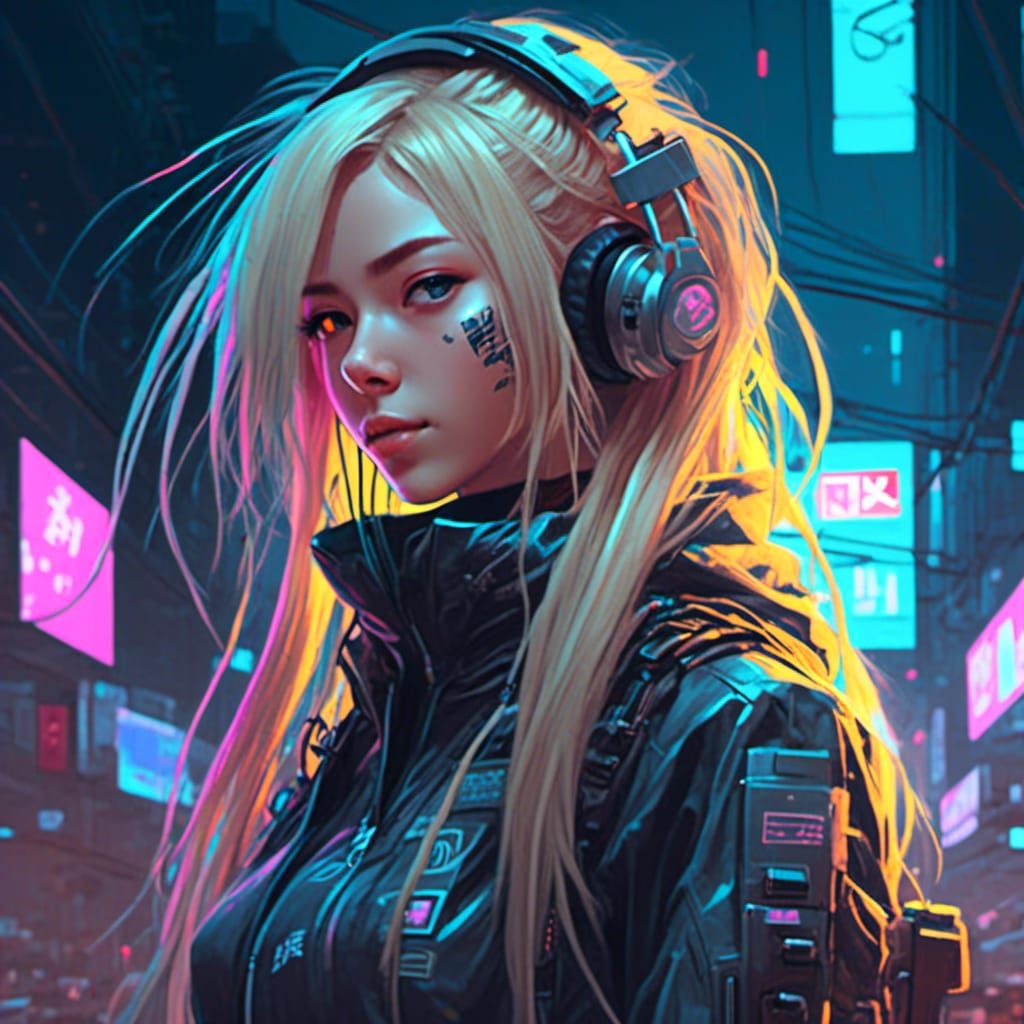 Cyberpunk Anime Girl Portrait in Digital Art Style