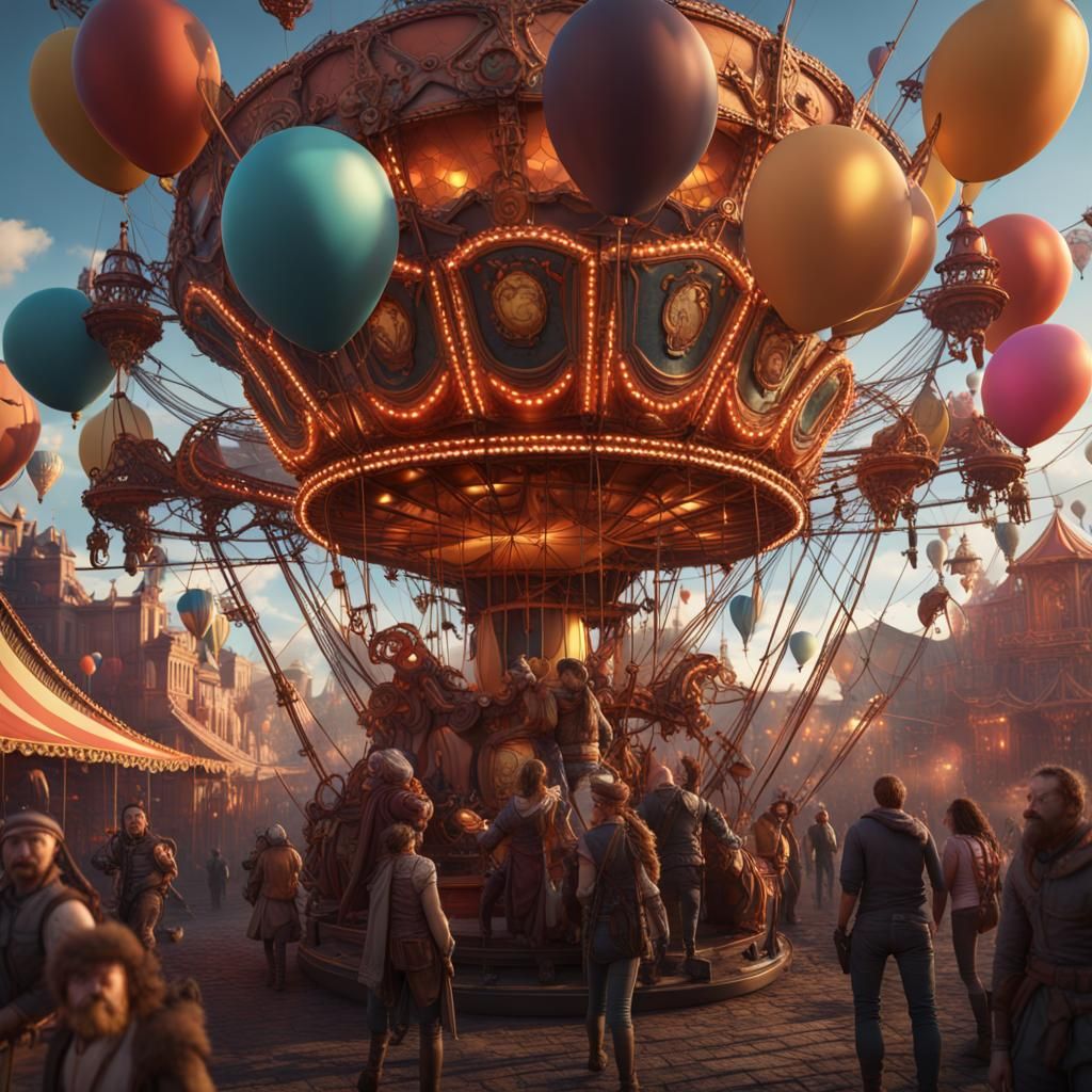 Steampunk Carnival Scene in Detailed 3D