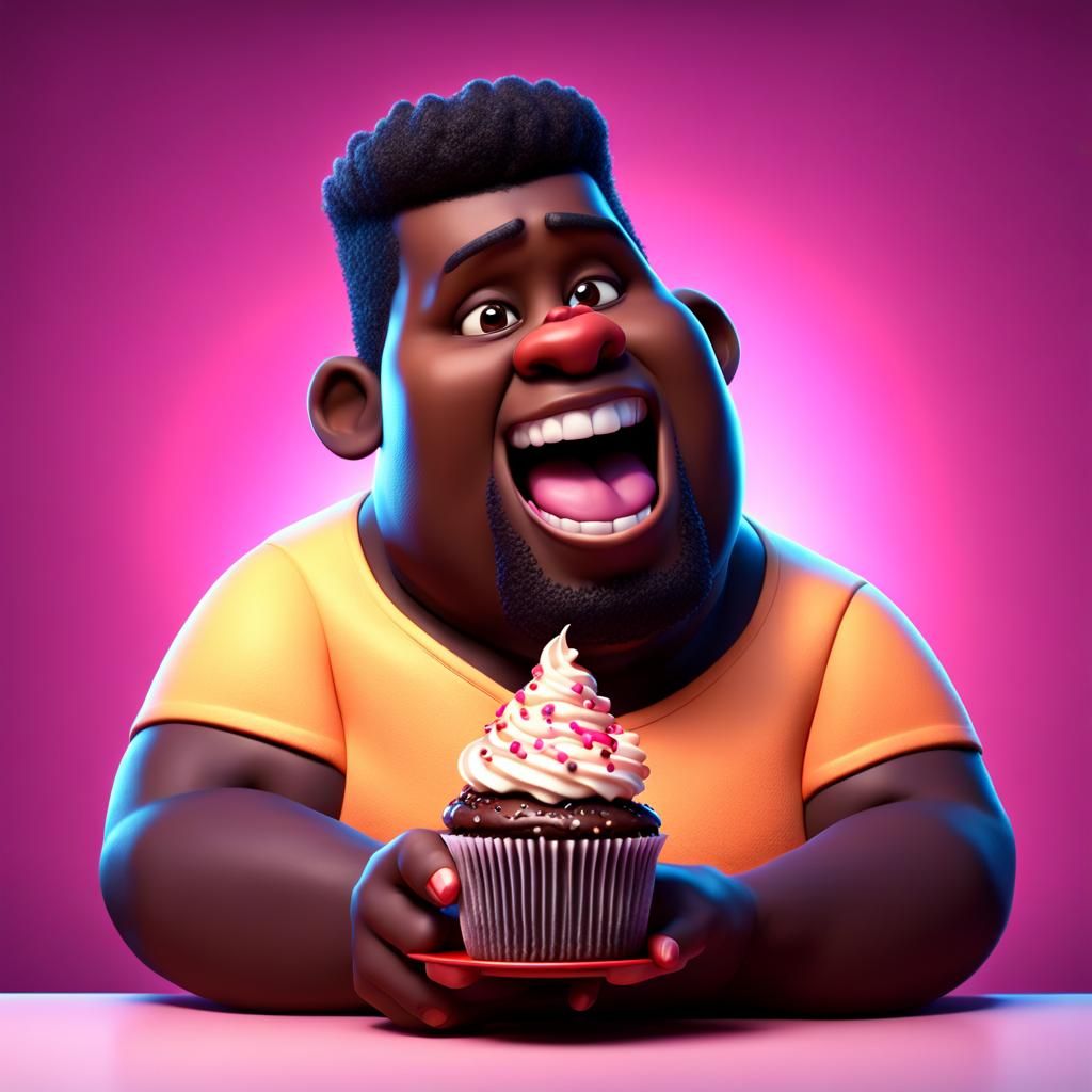 Man Enjoying Cupcake: 3D Digital Art