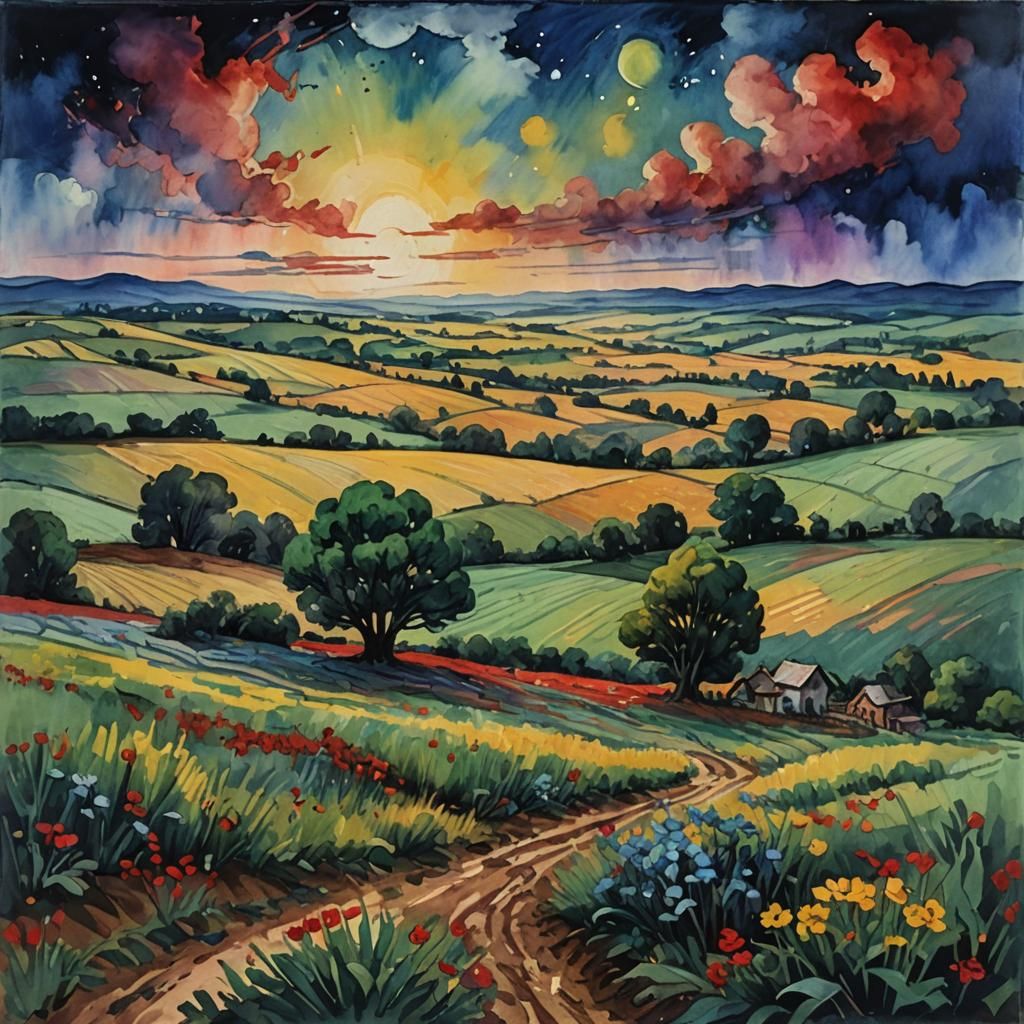 Poignant Horizon Painted with Gouache and Watercolor