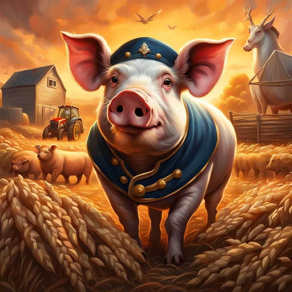 Hyperrealistic Pig Oversees Harvest
