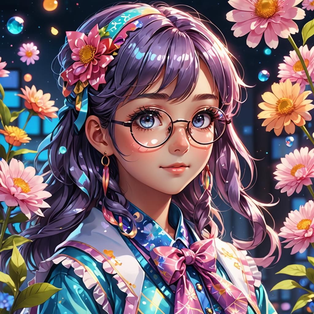 Anime Magic Student in Glass Flower Garden
