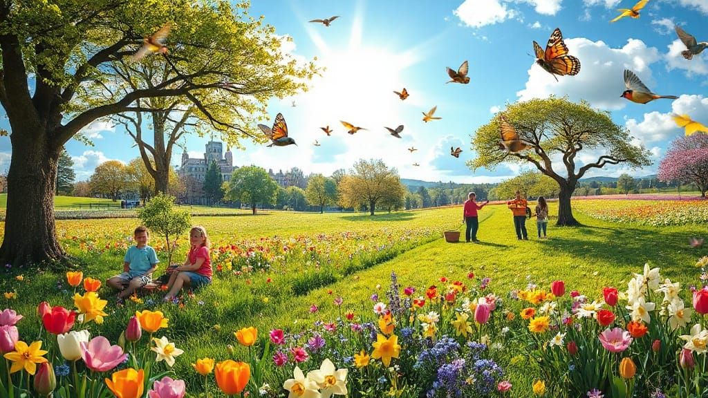 Surreal Springtime Wonderland in Vibrant Colors and Soft Foc...