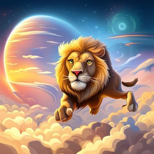 Cartoon Lion Flying: Coloring Book Page Design