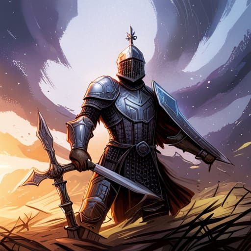 Gothic Knight Portrait in Chainmail Armor with Battle-Axe