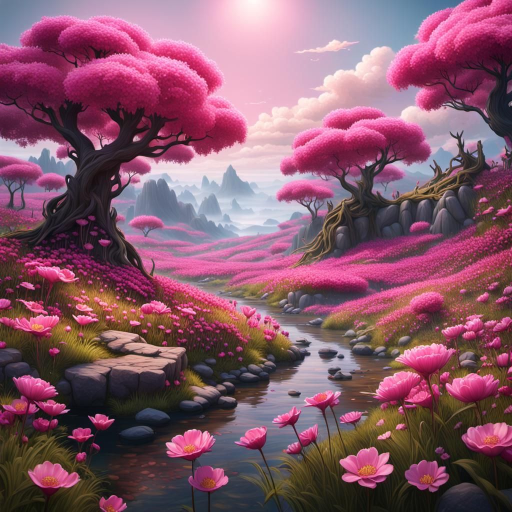 Pink Flower Landscape: Resilience and Support
