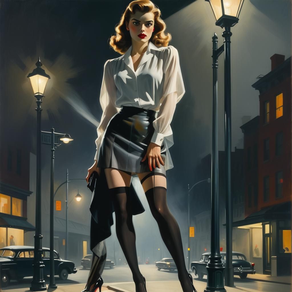Femme Fatale in Noir Style Oil Painting