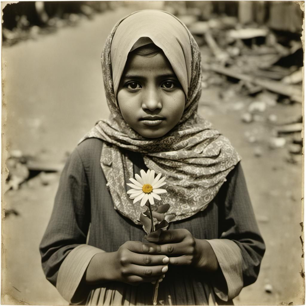 Girl with Flower in Vintage Collotype Print