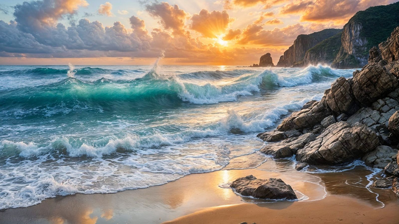 Surreal Sunset on a Rocky Beach