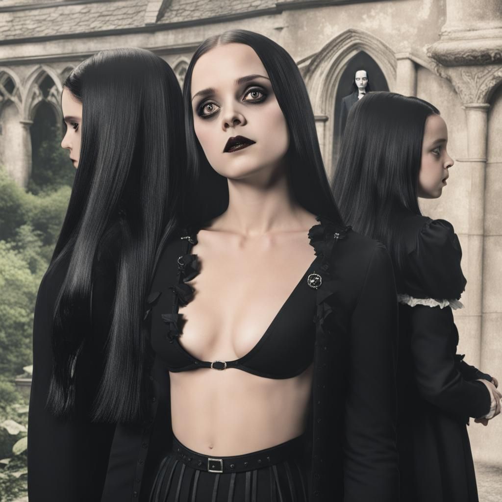 Wednesday Addams Overlooking Gothic Landscape