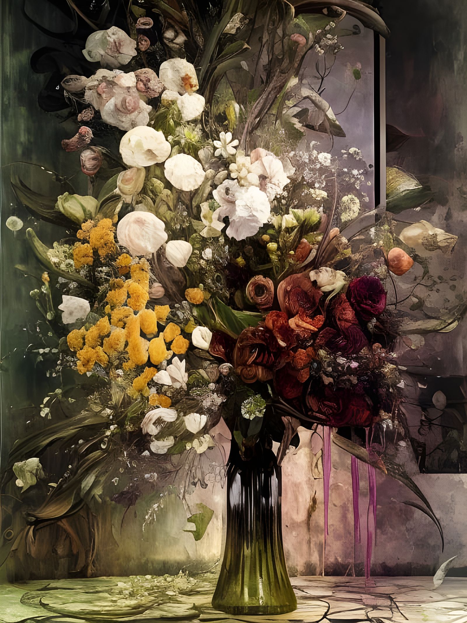 Lush Floral Bouquet in Glass Vase: Digital Painting