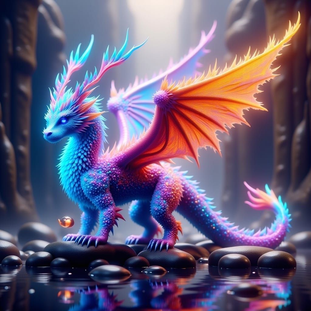Rainbow Crystal Dragon in Detailed Matte Painting Style