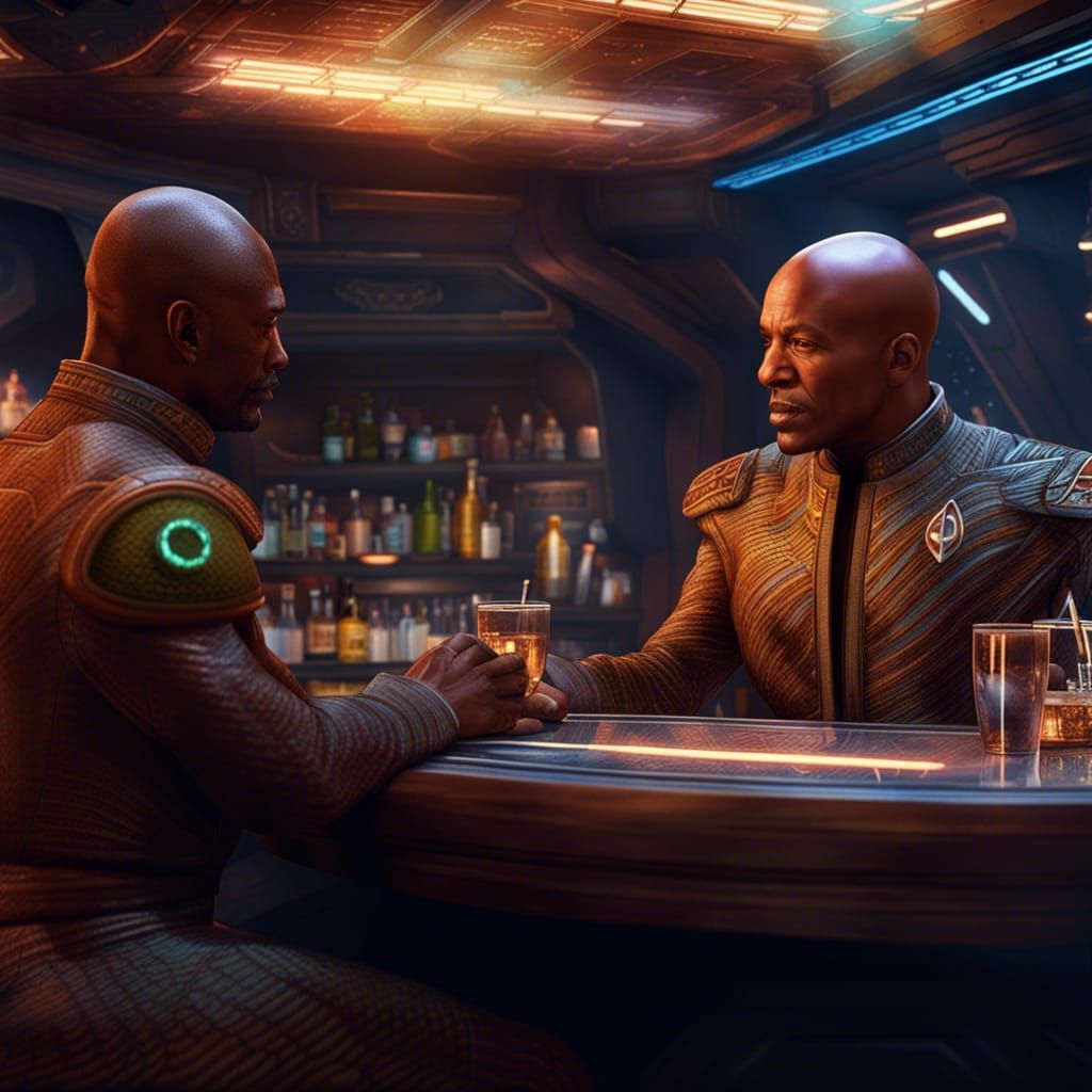 Sisko and Kira at Quark's Bar on DS9