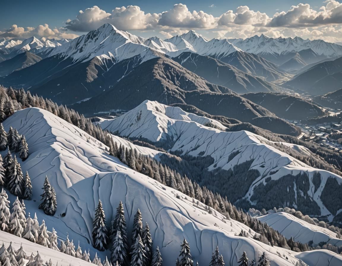 Hyper Detailed Macro View of Snowy Mountain Countryside