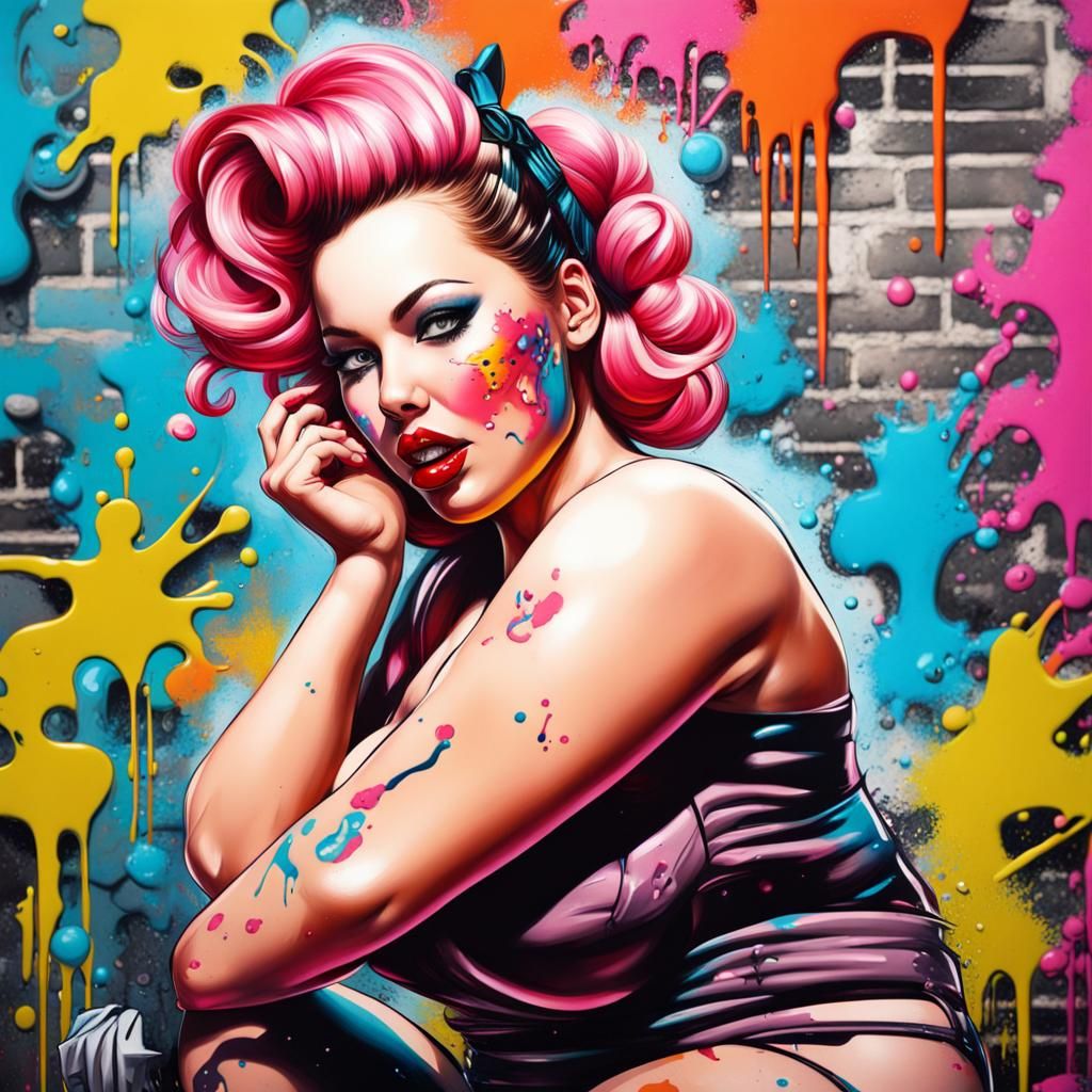 Plus Size Pinup Girl in Graffiti Art Style
