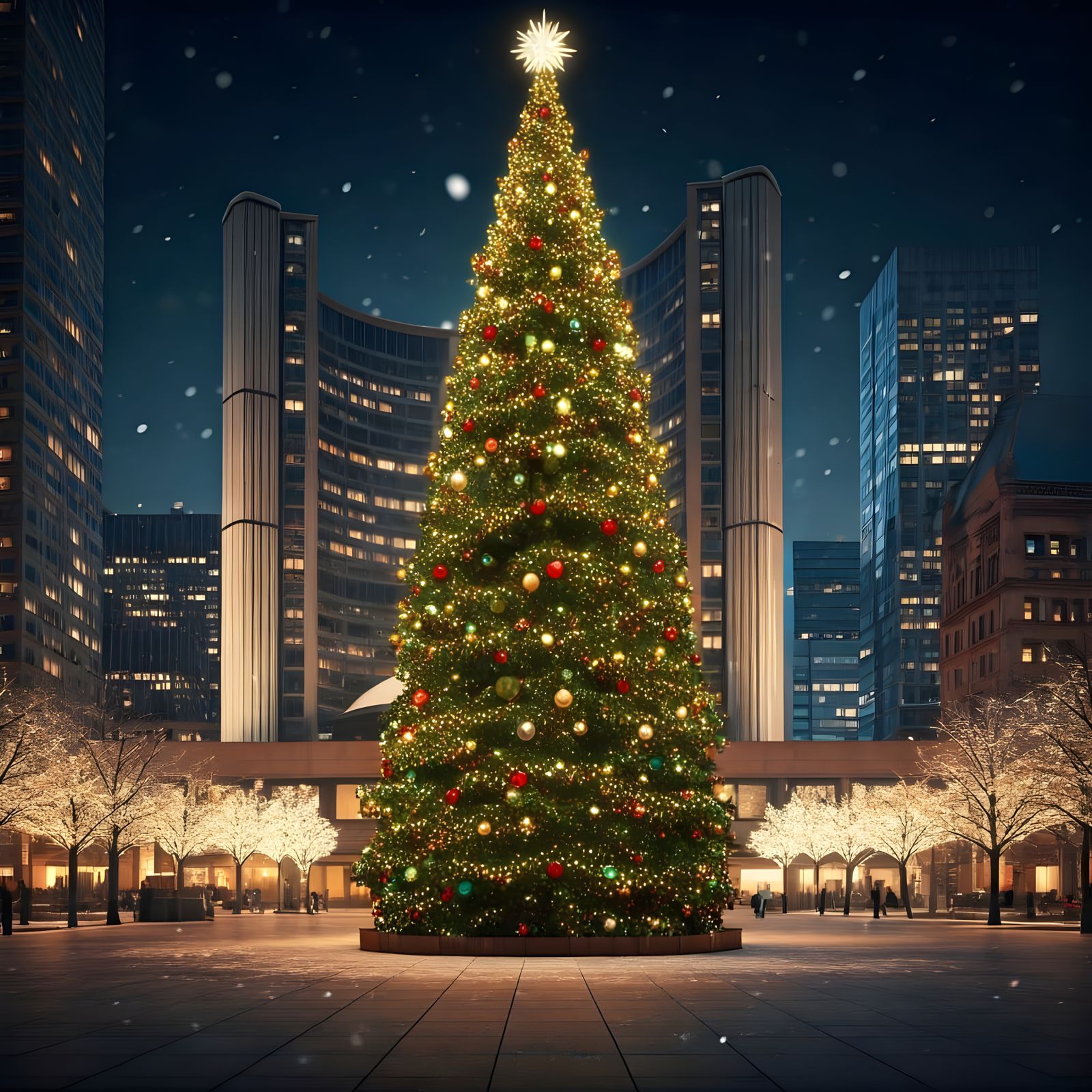 Toronto City Hall Christmas Tree Scene in Winter Wonderland...