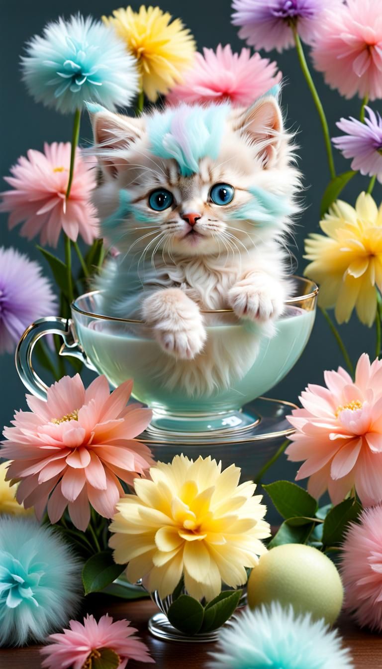 Pastel Kitten in Teacup: A Fluffy Dream