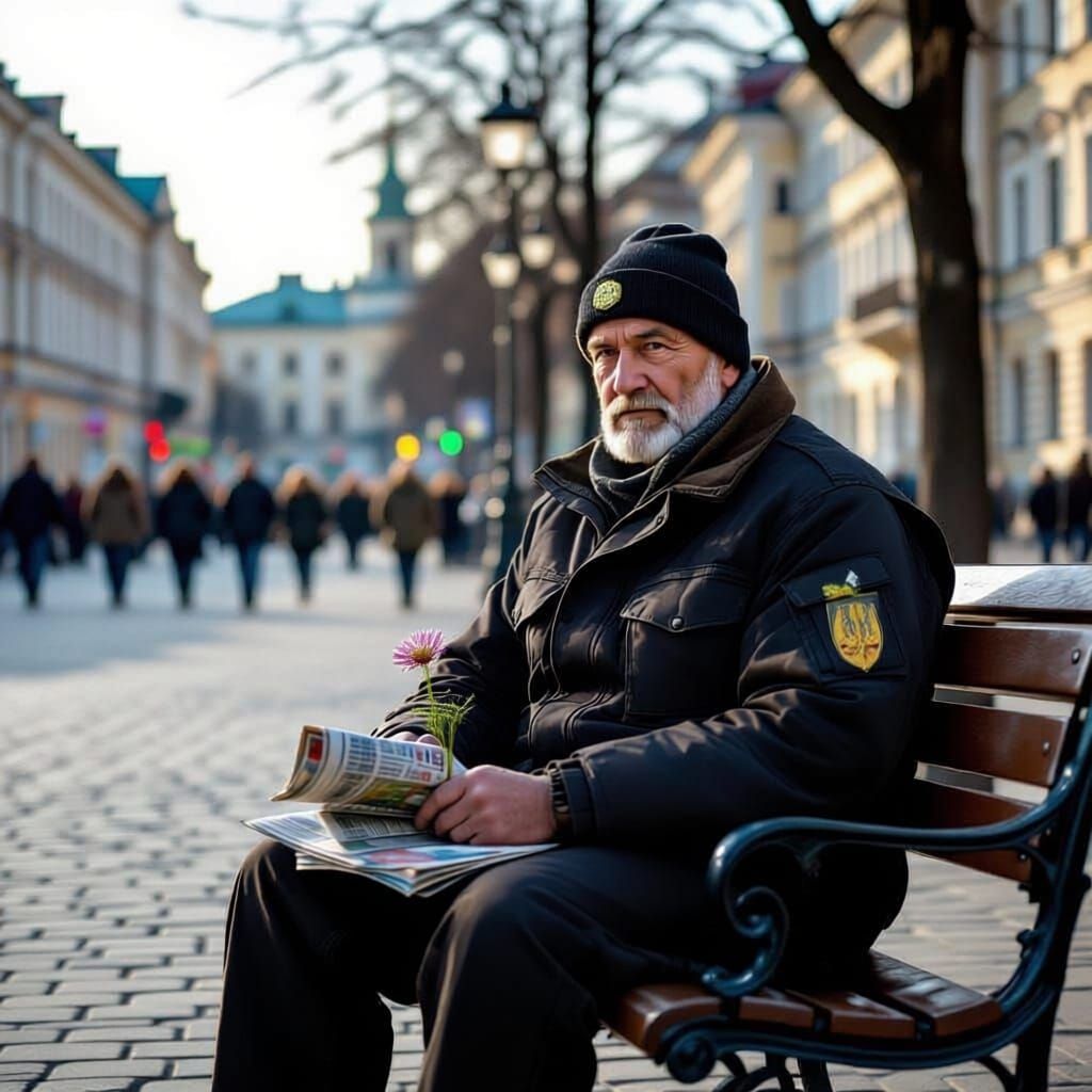Ukrainian Veteran's Quiet Resilience in Kyiv Square