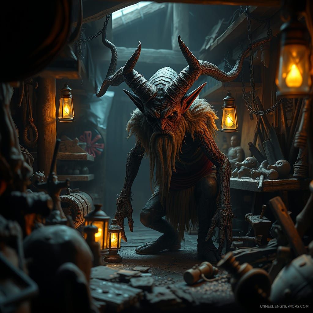 Abandoned Elf in Santa's Workshop in Dark Fantasy Style