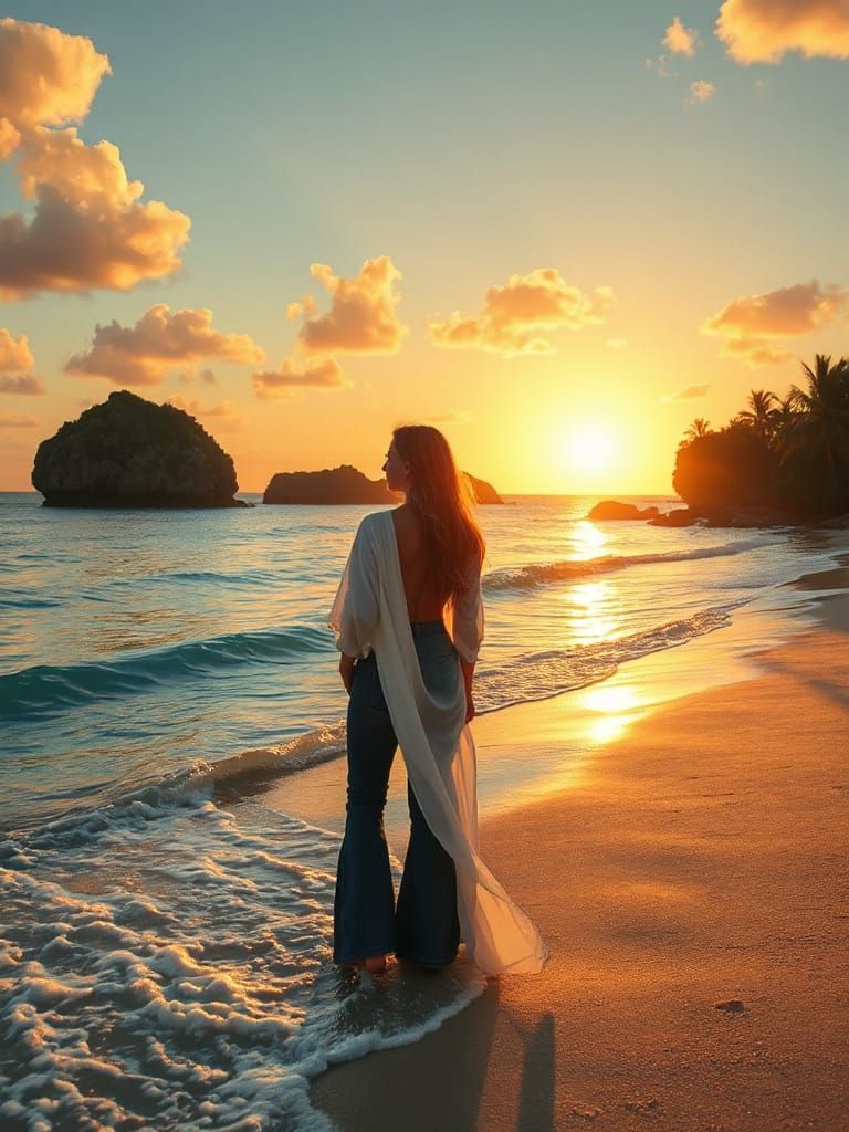 Tropical Beach Sunset in Photorealistic Style