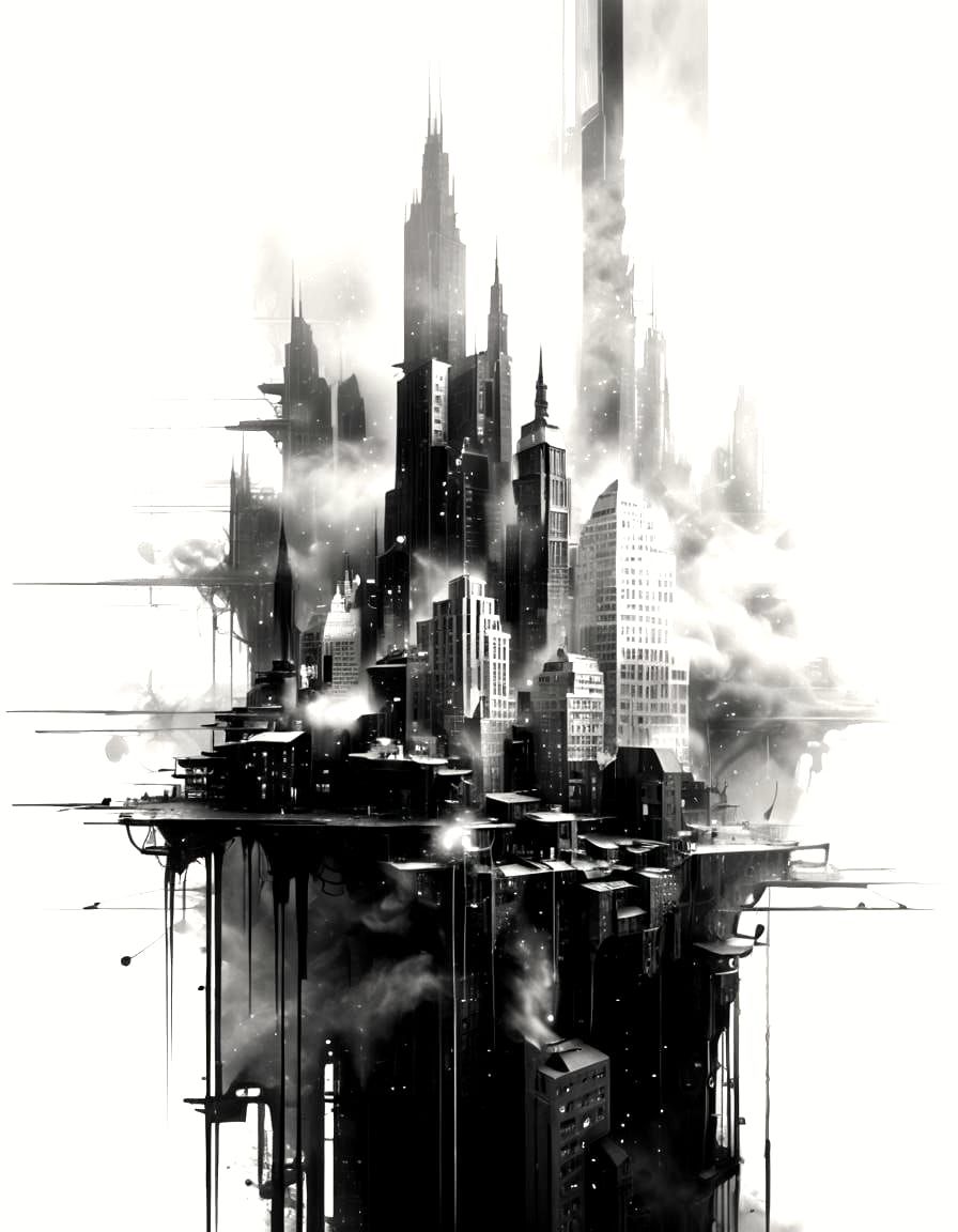 Futuristic Urban Landscape in Black and White