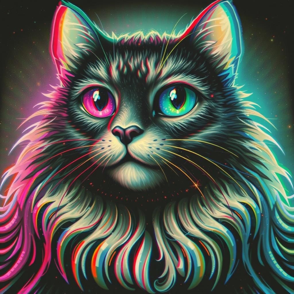 Holographic Portrait of a Whimsical Goth Grimalkin