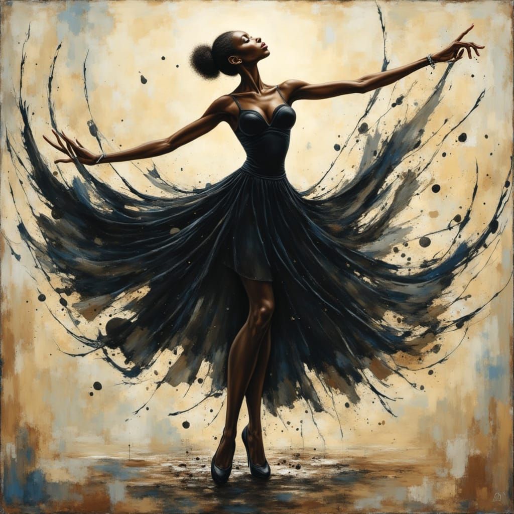 Ballerina in Swirling Paint Splatter Art