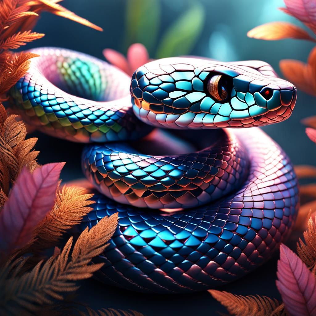 Radiant 3D Snake with Glittering Scales