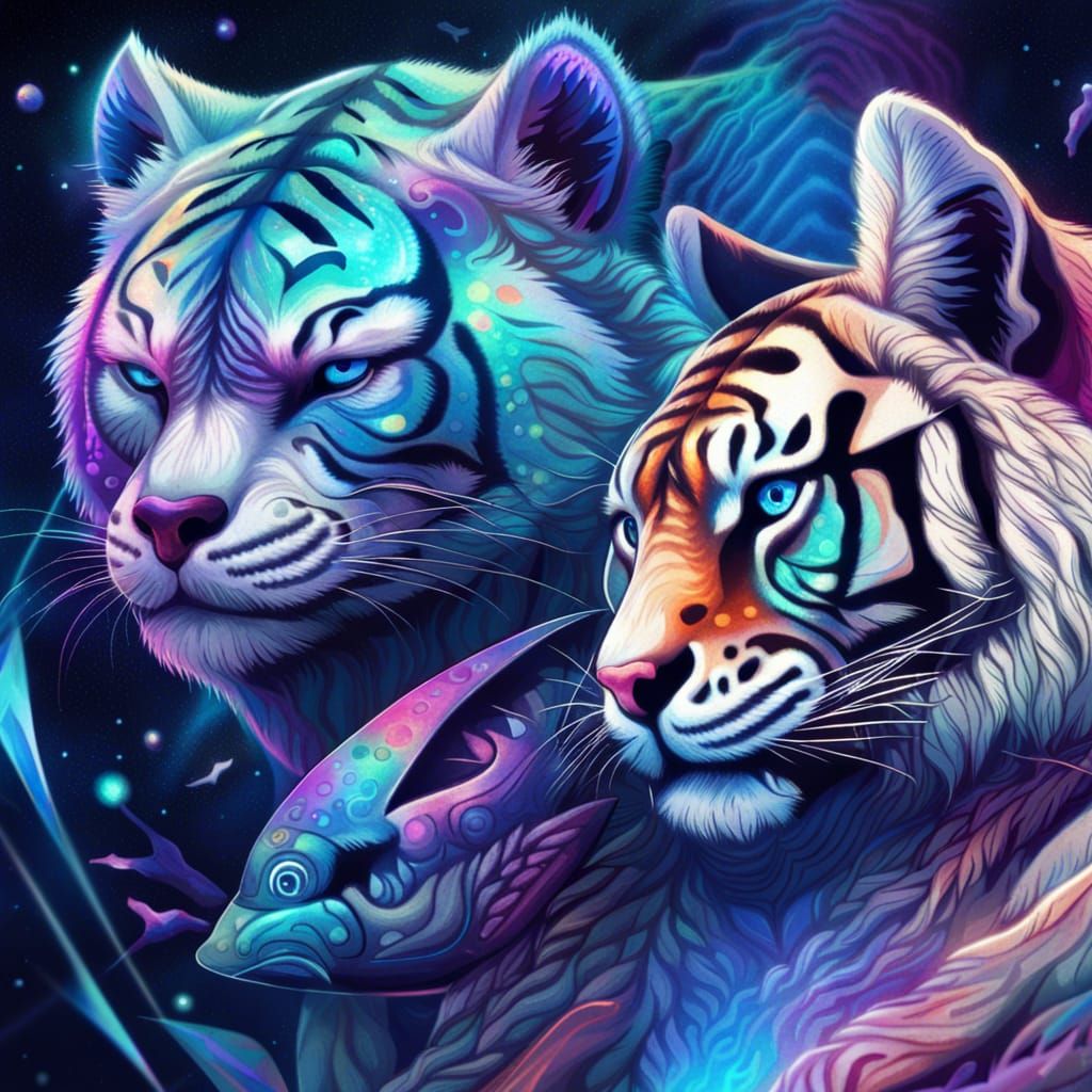 Astral Raccoon-Tiger-Shark Hybrid by Pablo Amaringo