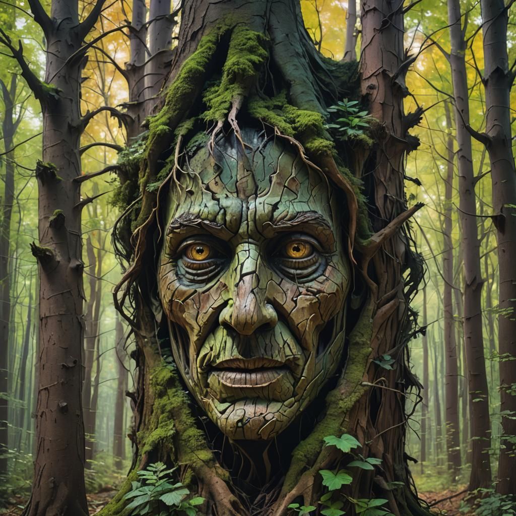 Creepy Forest Face Optical Illusion: Hyperrealistic Art