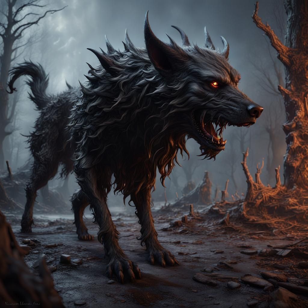 Detailed Barghest Matte Painting in Fantasy Concept Art