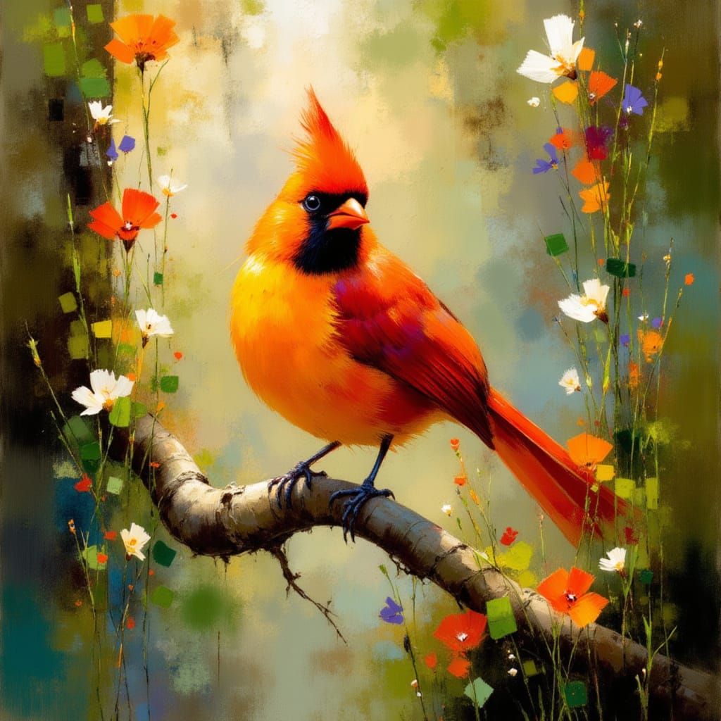 Vibrant Cardinal in a Sunlit Forest