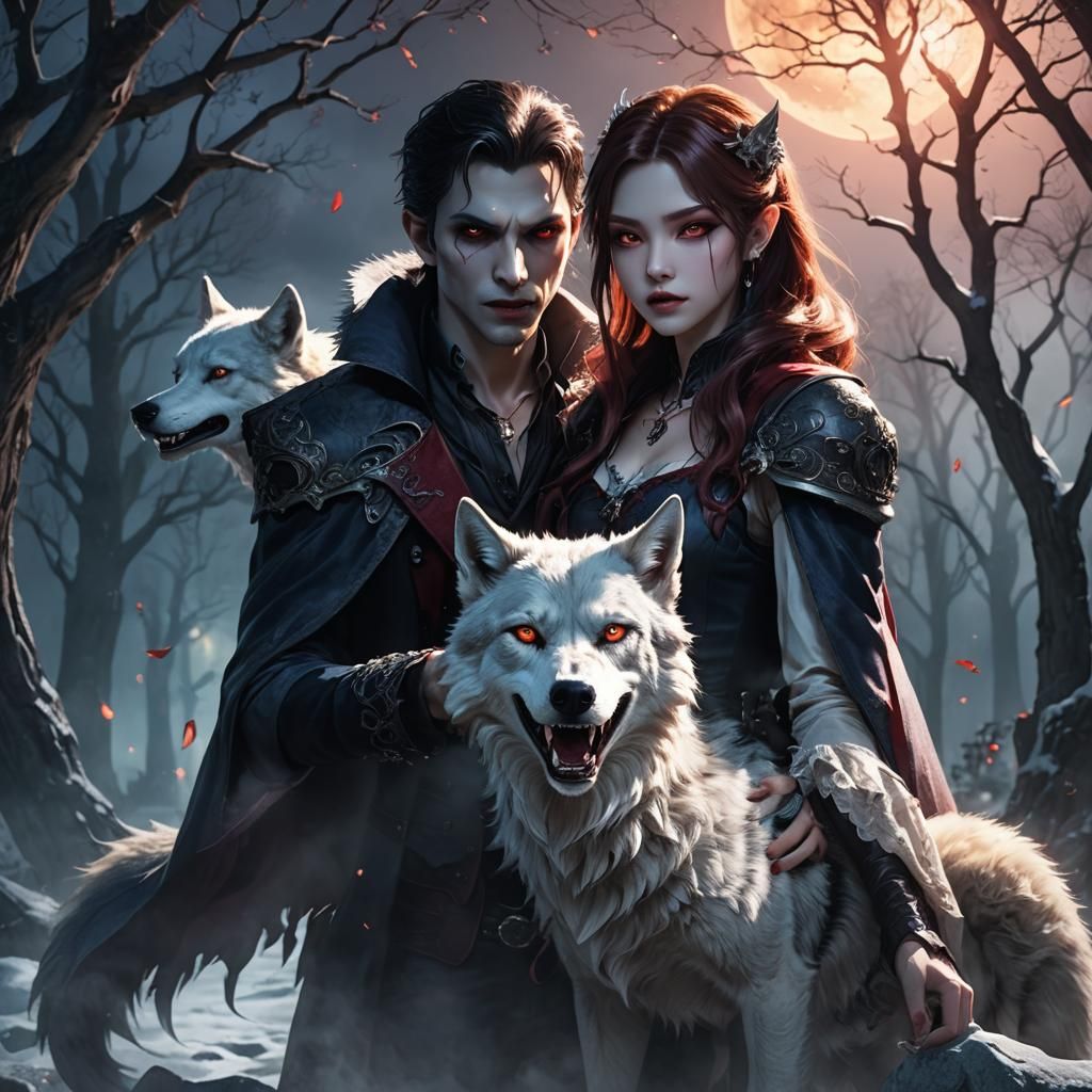 Vampire and Wolf in Anime Style