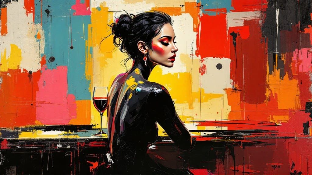 Woman in a Bar, Embracing Expressive Energy and Structured F...