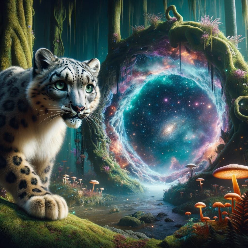 Snow Leopard Cub Peeks Through Stardust Vortex