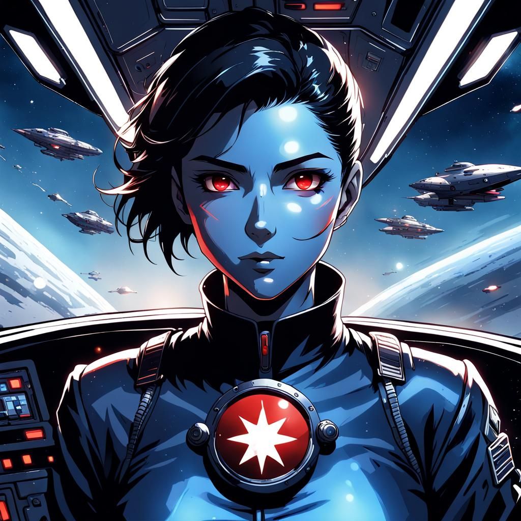 Anime-Style Chiss Pilot in Fighter Cockpit