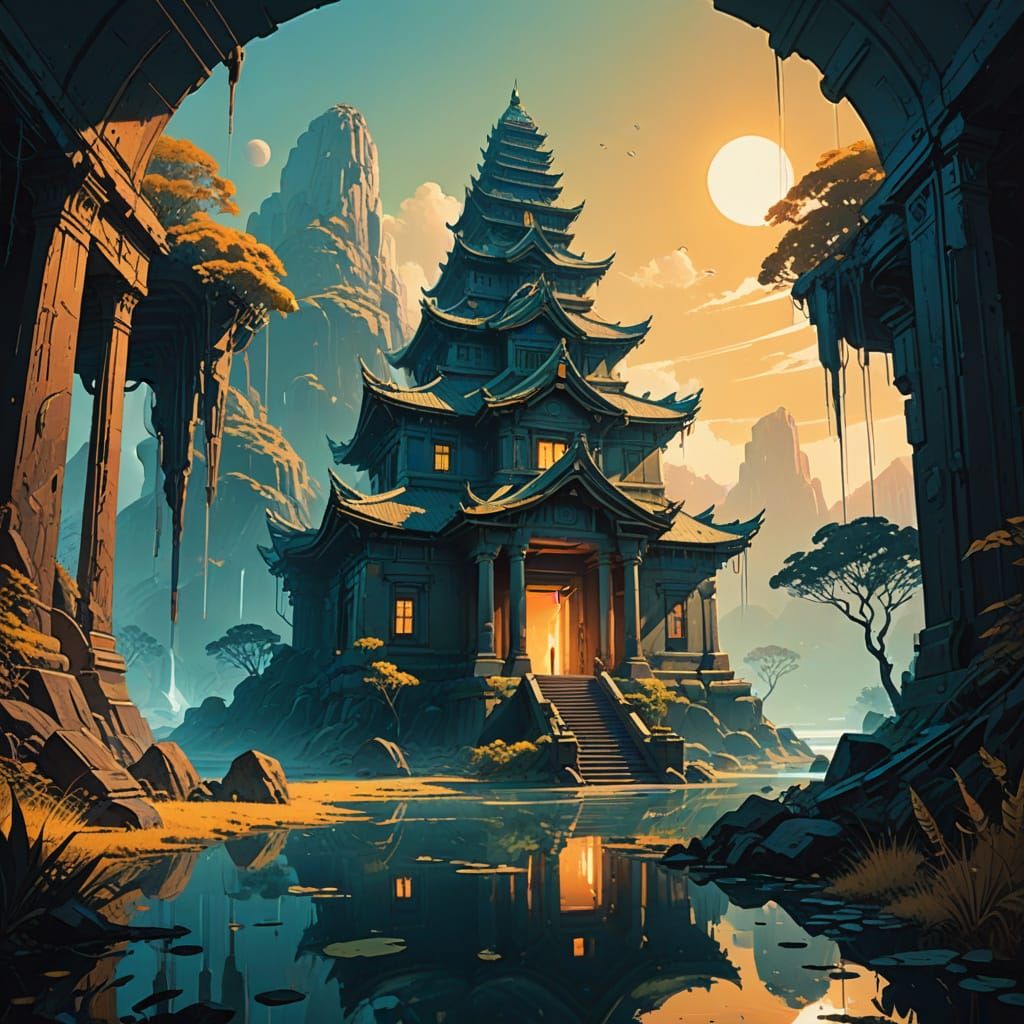 Moonlit Temple of the Goddess, Radiant Ruins, and Ethereal W...