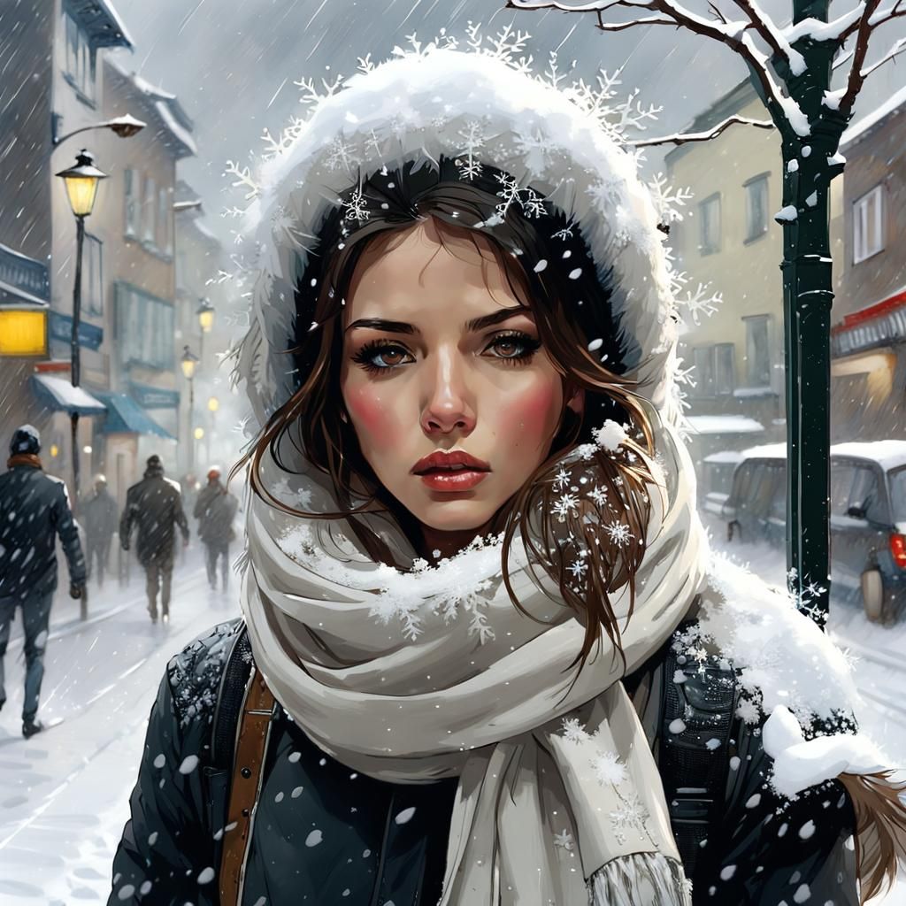 Brunette in Snowstorm: Speedpaint Fine Art