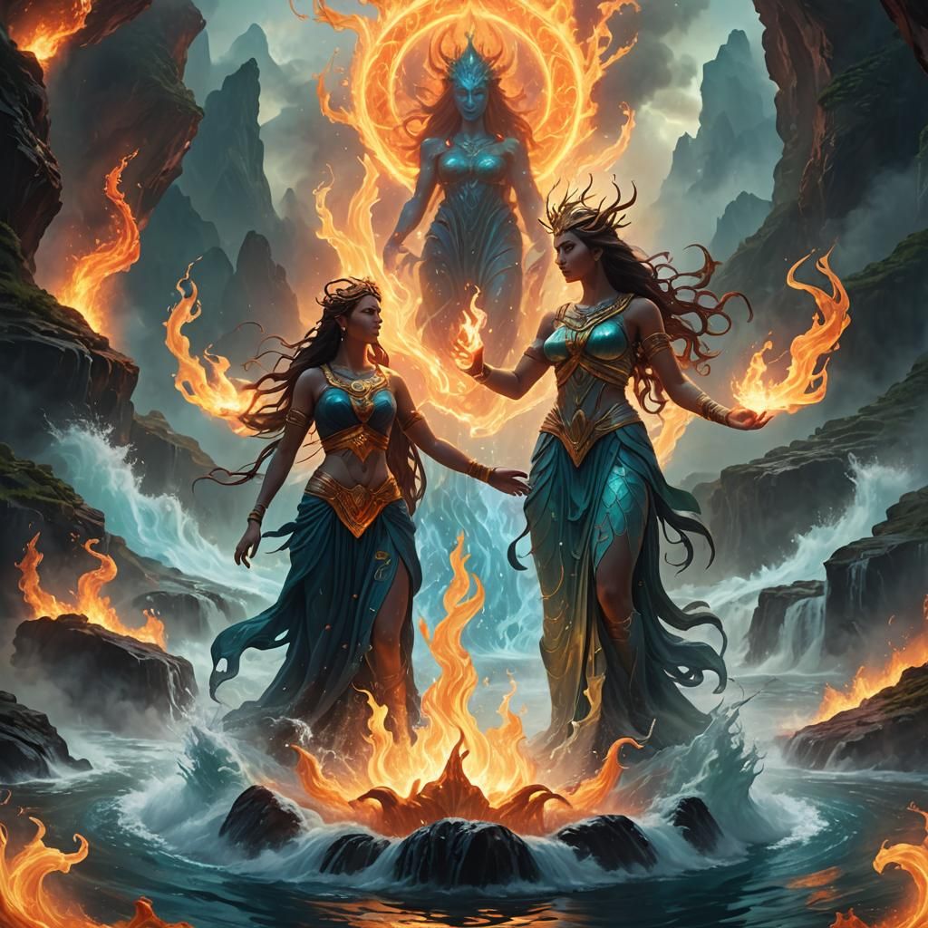 Elemental Deities: Water God and Fire Goddess