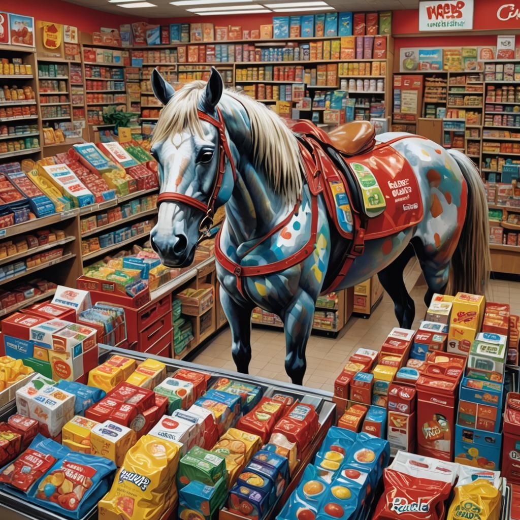 Horse Paying at Supermarket Checkout in Splash Art